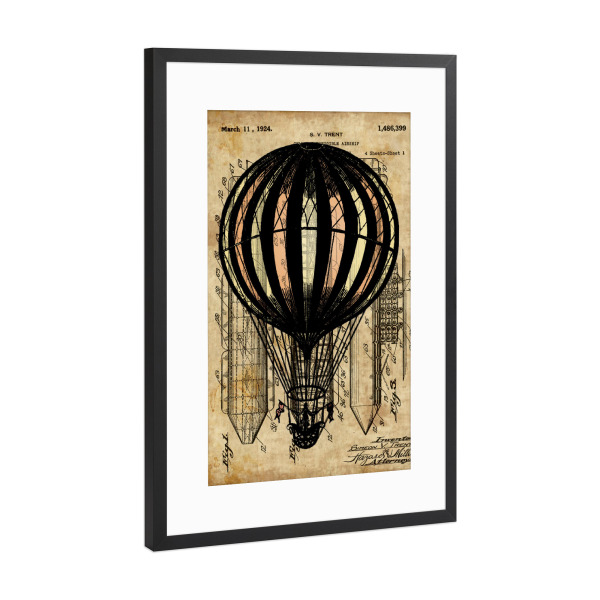 Poster mit Rahmen Schwarz (Metallic) "Antik Heißluftballon" artboxONE - Reise