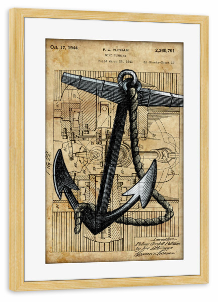Poster mit Rahmen kiefer "Steampunk Anker" artboxONE - Reise,Reise / Strand und Meer