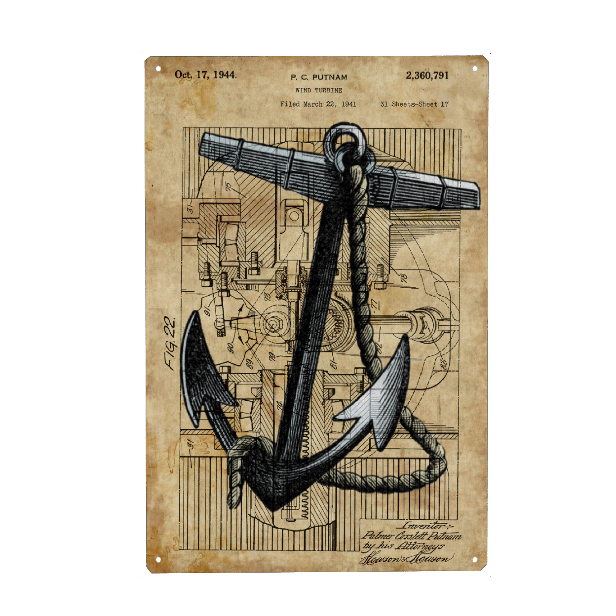 Metall Poster "Steampunk Anker" artboxONE - Reise,Reise / Strand und Meer - Retro,Segel,Schiff,Marine,Meer,Nautisch,Anker,Strand,Boot,Steampunk