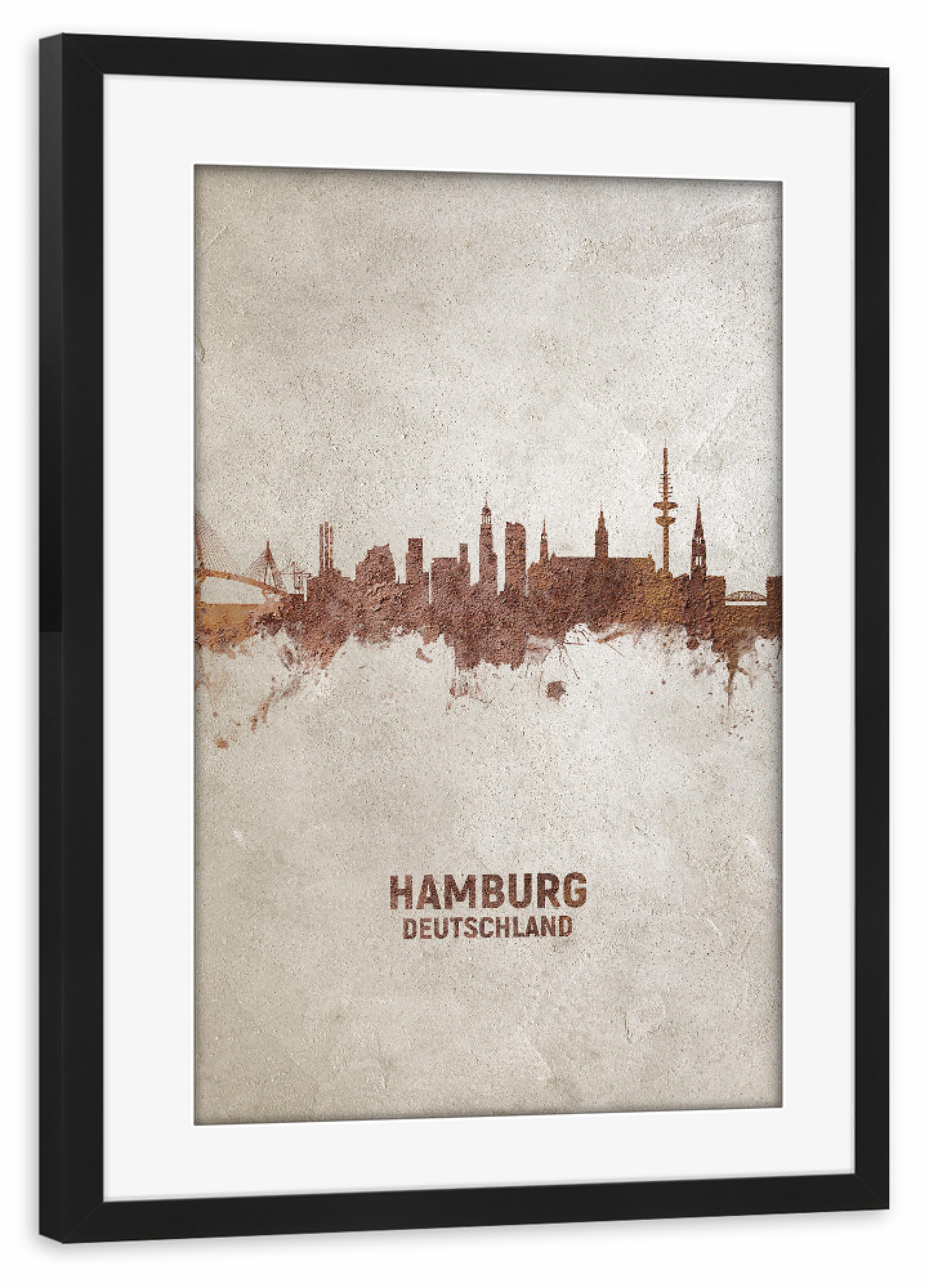 Poster mit Rahmen schwarz "Hamburg Germany Rusty Skyline" artboxONE - Städte / Hamburg - Hamburg,Hamburg skyline,Rust