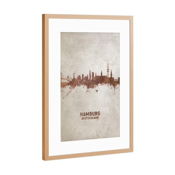 Poster mit Rahmen Kupfer "Hamburg Germany Rusty Skyline" artboxONE - Städte / Hamburg - Hamburg,Hamburg skyline,Rust