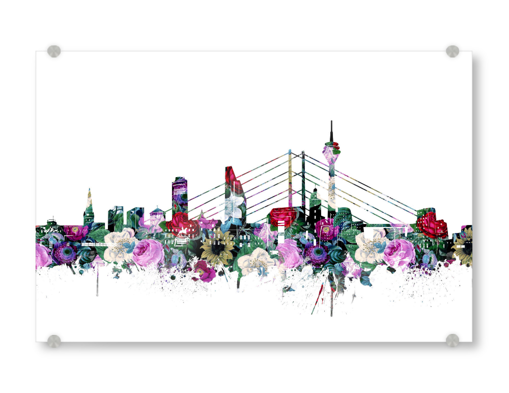 Acrylglasbild "Dusseldorf city skyline floral" artboxONE - Städte,Reise,Floral,Architektur,Städte / Düsseldorf