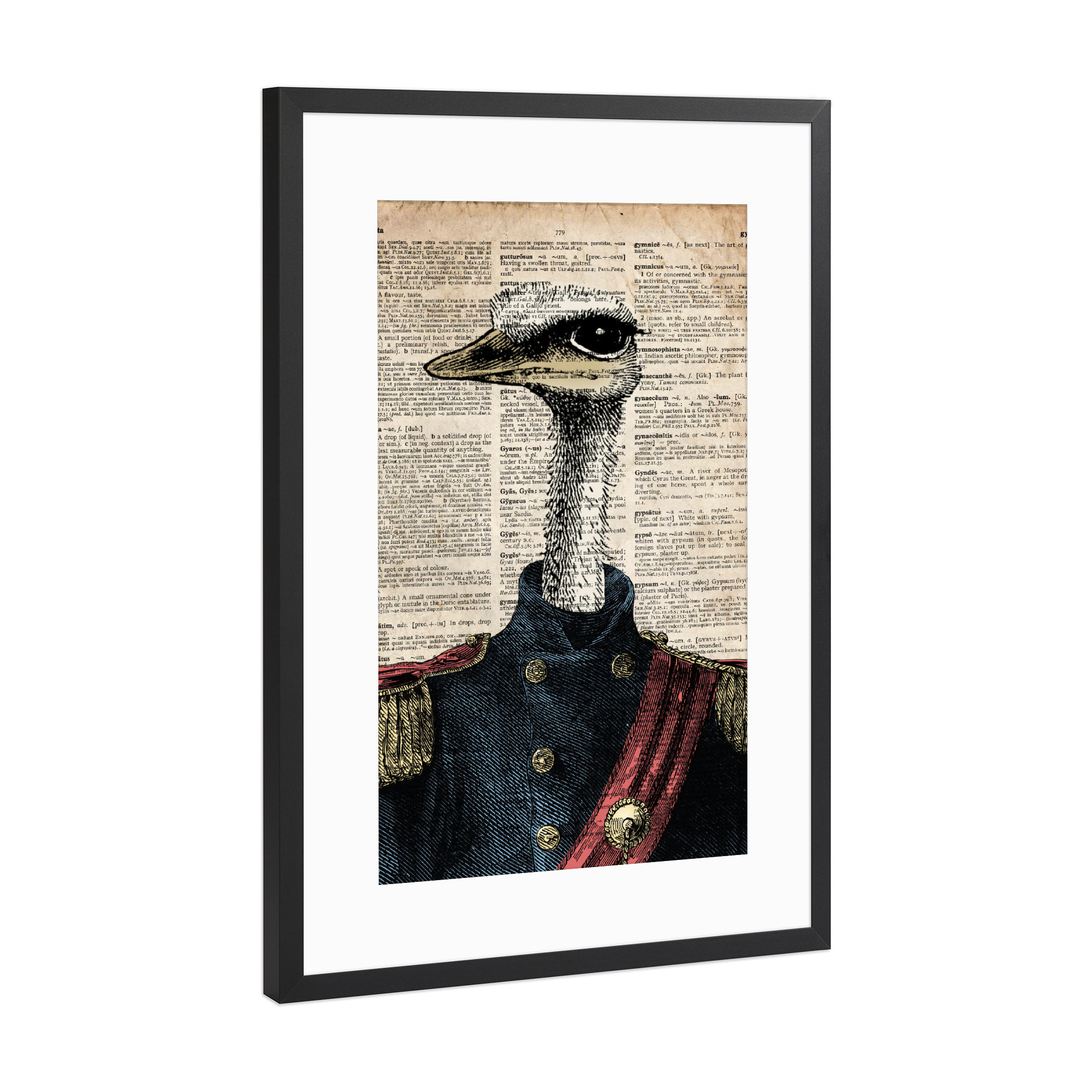 Poster mit Rahmen Schwarz (Metallic) "General Strauß - Wörterbuch" artboxONE - Tiere