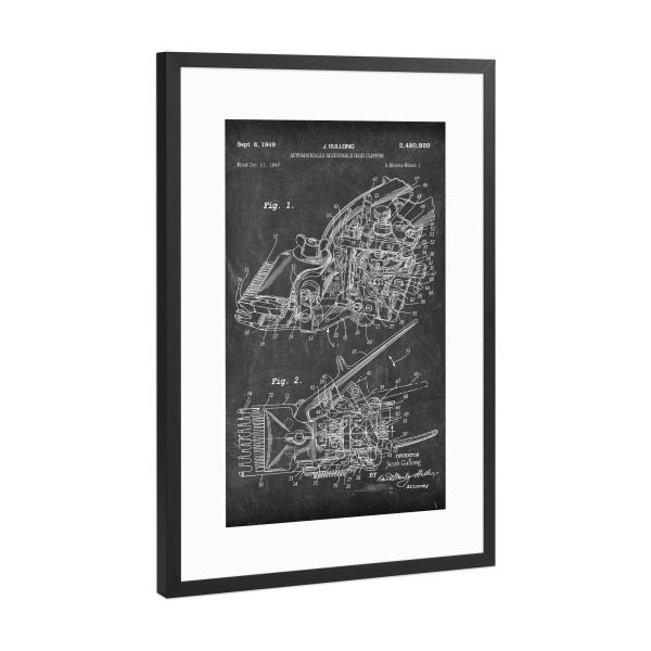 Poster mit Rahmen Schwarz (Metallic) "Haartrimmer Patent (Tafel)" artboxONE - Abstrakt,Schwarzweiß