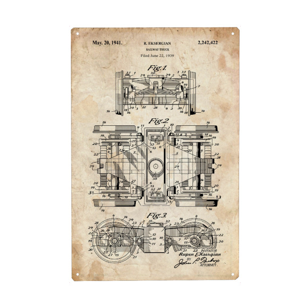 Holzbild "Eisenbahnrad patent (Antik)" artboxONE - Reise - Zug,Lokomotive,Eisenbahn,Bahn,Patent,Entwurf,Transport,Reise,Travel,Eisenbahnrad