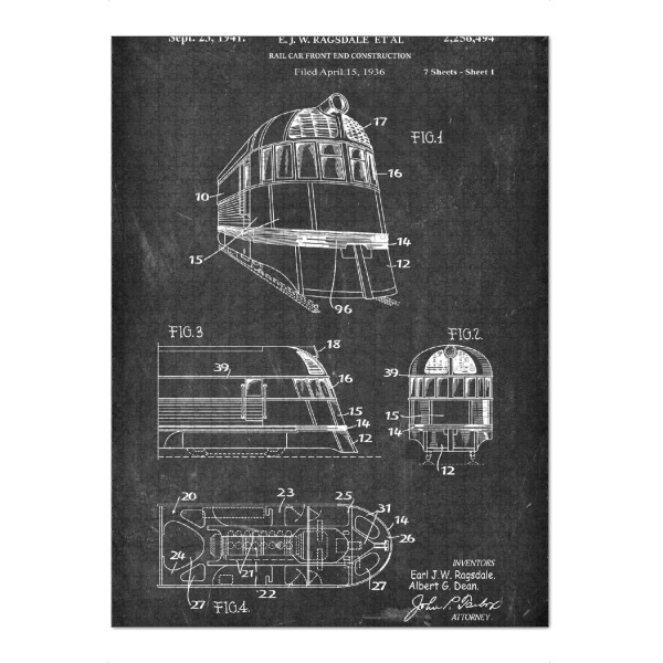Puzzle Ravensburger "Vintage Zug Patent (Tafel)" artboxONE - Reise,Schwarzweiß - Zug,Lokomotive,Eisenbahn,Bahn,Patent,Entwurf,Transport,Reise,Travel