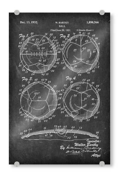 Acrylglasbild "Fußball Blaupause (Tafel)" artboxONE - Schwarzweiß,Automobile - Patent,Vintage,Retro,Sport,Fußball,Football,Entwurf,Blaupause