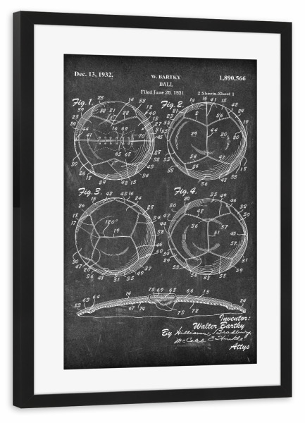 Poster mit Rahmen schwarz "Fußball Blaupause (Tafel)" artboxONE - Schwarzweiß,Automobile