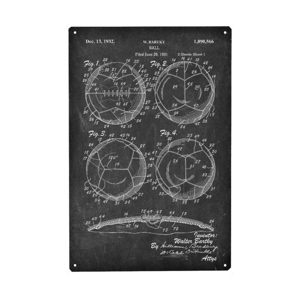 Metall Poster "Fußball Blaupause (Tafel)" artboxONE - Schwarzweiß,Automobile - Patent,Vintage,Retro,Sport,Fußball,Football,Entwurf,Blaupause