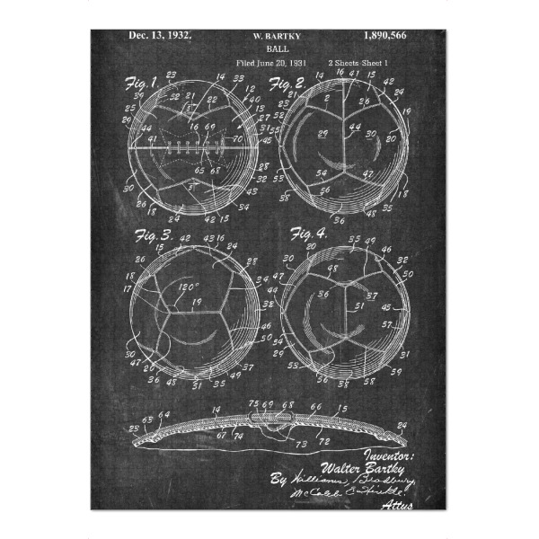 Puzzle Ravensburger "Fußball Blaupause (Tafel)" artboxONE - Schwarzweiß,Automobile - Patent,Vintage,Retro,Sport,Fußball,Football,Entwurf,Blaupause