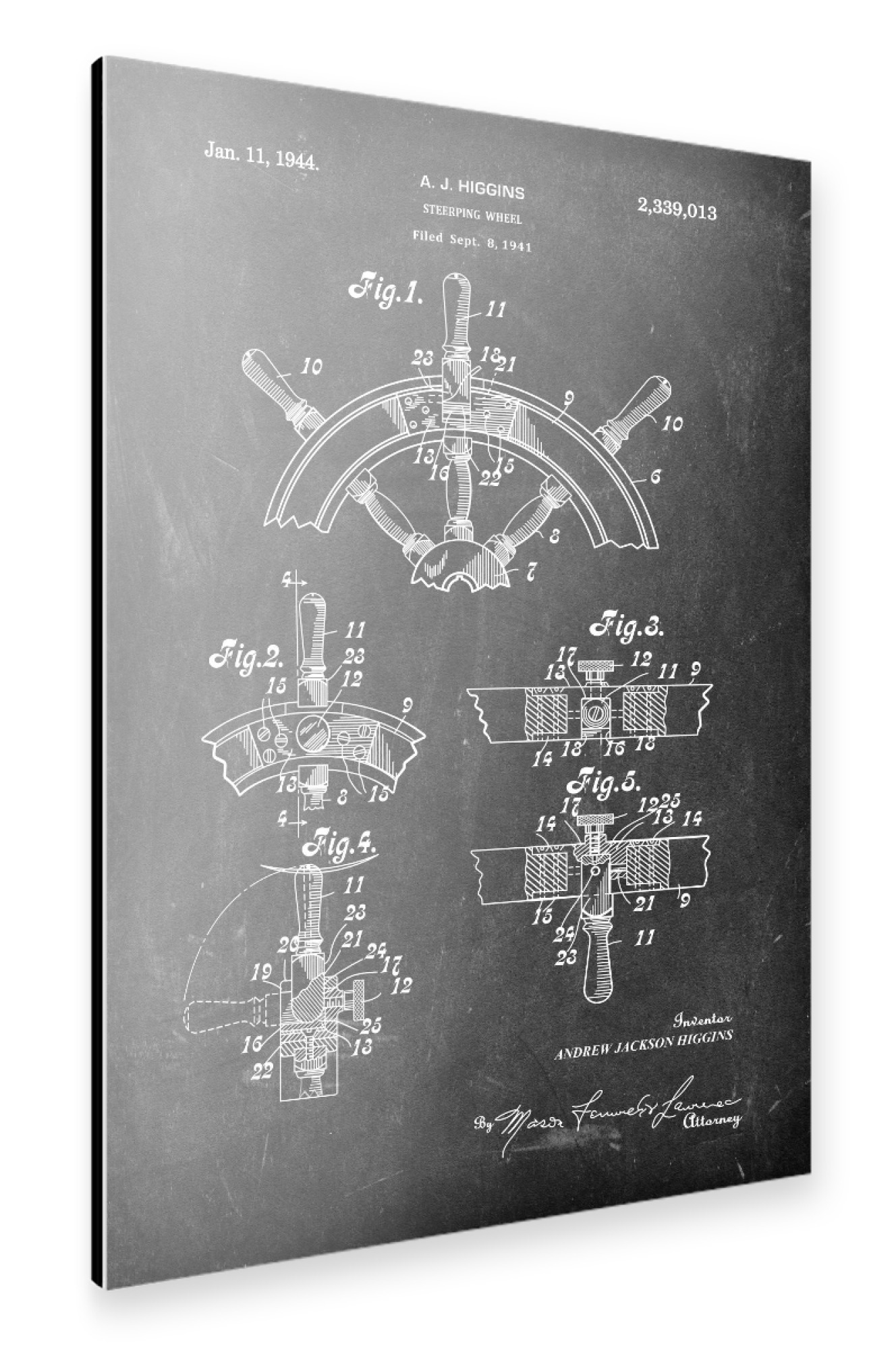 Alu-Dibond "Steuerrad Patent (Tafel)" 75x50 cm artboxONE