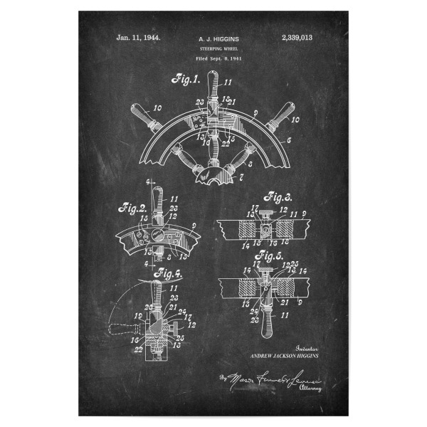 Poster 30x20 cm "Steuerrad Patent (Tafel)" artboxONE - Reise,Schwarzweiß,Reise / Strand und Meer