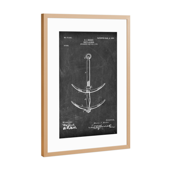 Poster mit Rahmen Kupfer "Anker Blaupause (Tafel)" artboxONE - Reise,Schwarzweiß,Reise / Strand und Meer