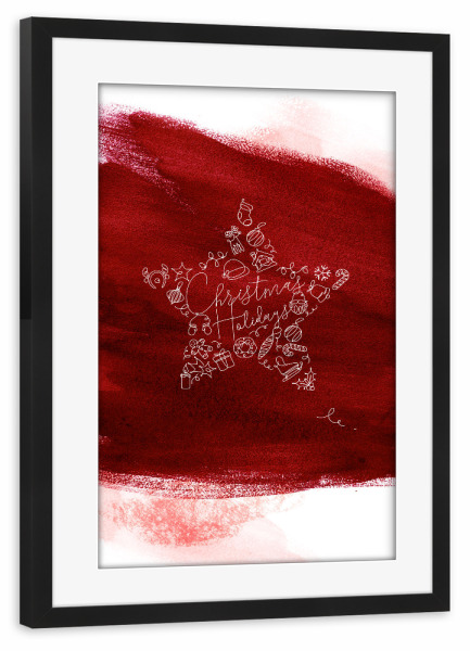 Poster mit Rahmen schwarz "Pen line christmas toy star red" artboxONE - Weihnachten