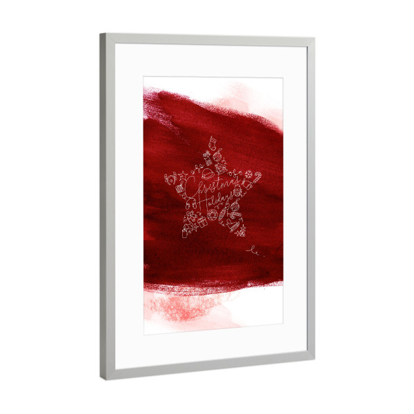 Poster mit Rahmen Silber "Pen line christmas toy star red" artboxONE - Weihnachten