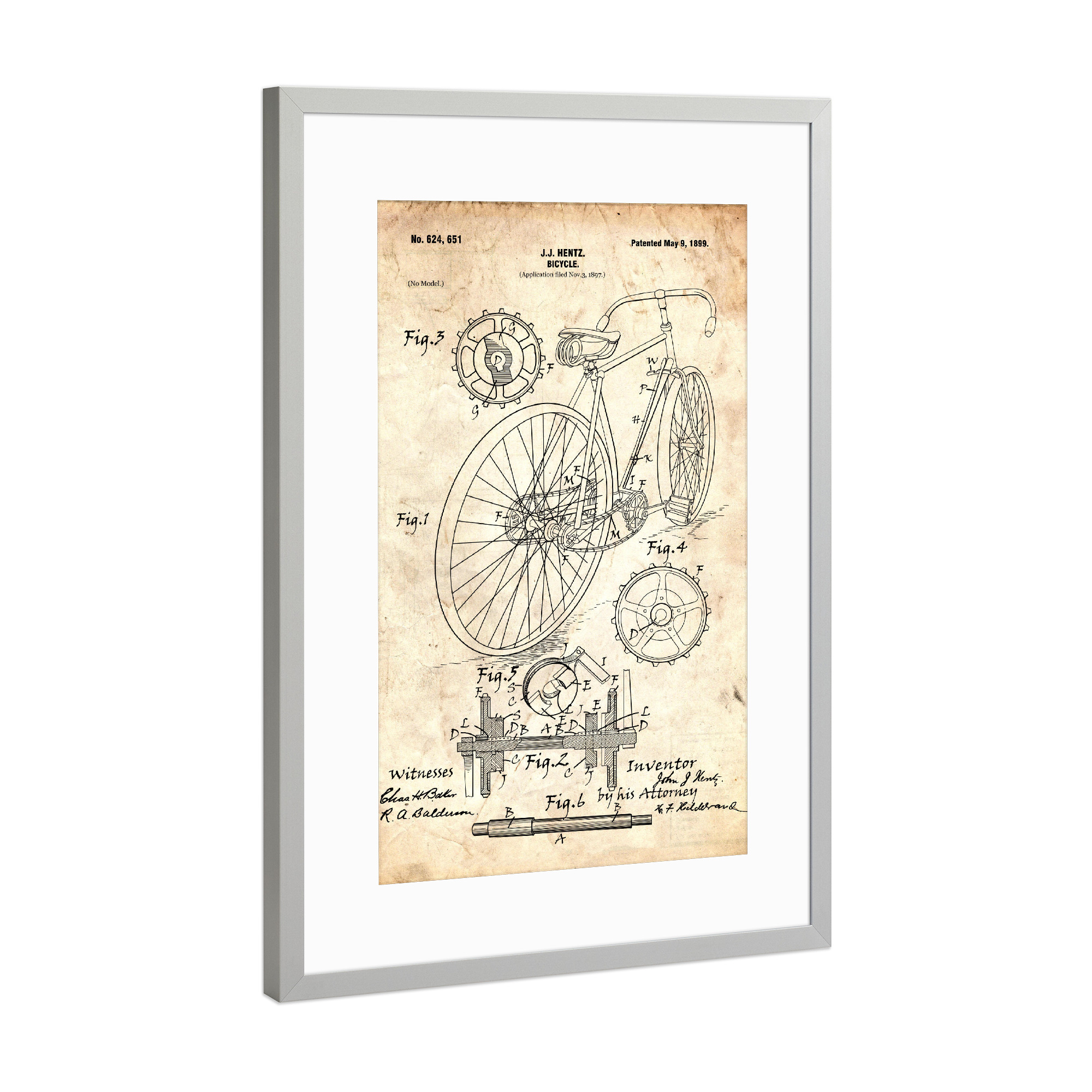 Poster mit Rahmen Silber "Vintage Fahrrad II (Antik)" artboxONE - Reise,Sport
