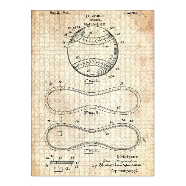 Puzzle Ravensburger "Baseball Patent II (Antik)" artboxONE - Sport - Sport,Baseball,Vintage,Retro,Patent,Blaupause,Entwurf,Usa,Fitness,America