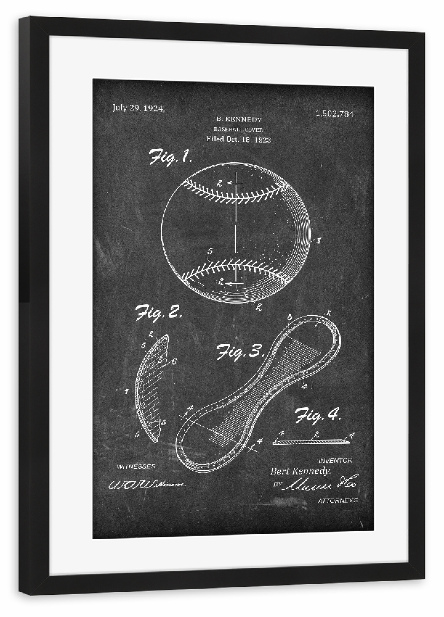 Poster mit Rahmen schwarz "Baseball Patent (Tafel)" artboxONE - Schwarzweiß,Sport