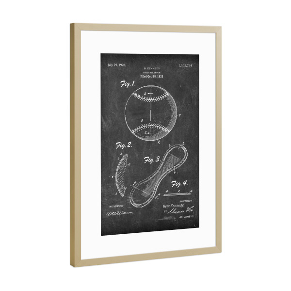 Poster mit Rahmen Gold "Baseball Patent (Tafel)" artboxONE - Schwarzweiß,Sport
