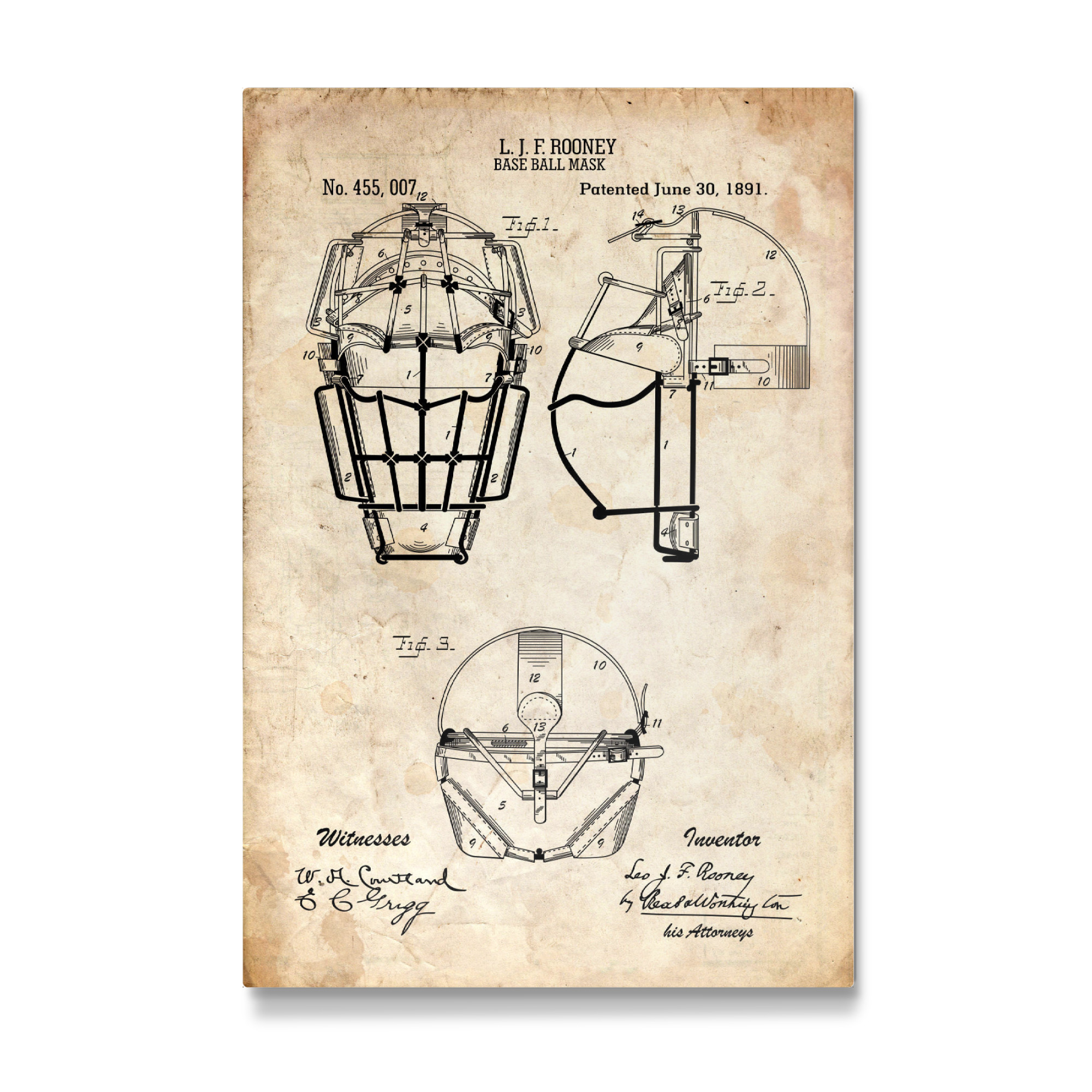Galerie-Print "Baseball - Maske Patent II (Antik)" 30x20 cm artboxONE