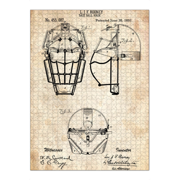 Puzzle Ravensburger "Baseball - Maske Patent II (Antik)" artboxONE - Sport - Sport,Baseball,Vintage,Retro,Patent,Blaupause,Entwurf,Usa,Fitness,America