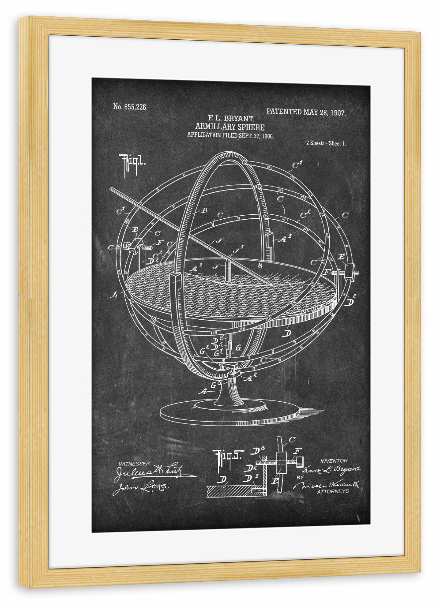 Poster mit Rahmen kiefer "Astronomie: Sphäre (Tafel)" artboxONE - Schwarzweiß,Galaxy