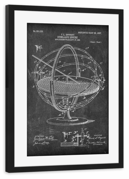 Poster mit Rahmen schwarz "Astronomie: Sphäre (Tafel)" artboxONE - Schwarzweiß,Galaxy