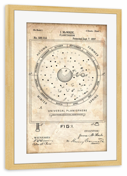 Poster mit Rahmen kiefer "Astronomie: Planetarium II (Antik)" artboxONE - Galaxy