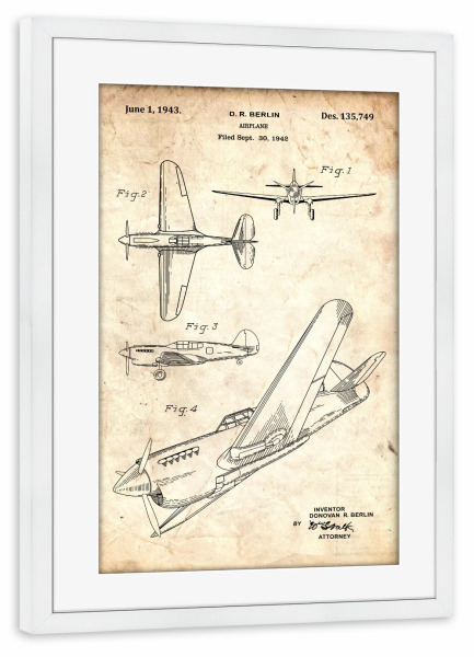 Poster mit Rahmen weiß "Retro Flugzeug II - Altes Papier" artboxONE - Reise
