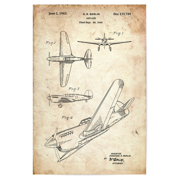 Poster "Retro Flugzeug II - Altes Papier" artboxONE - Reise - Retro,Flugzeug,Patent,Blaupause,Aviation,Luftfahrt,Vintage,Pilot,Altes papier,Antik