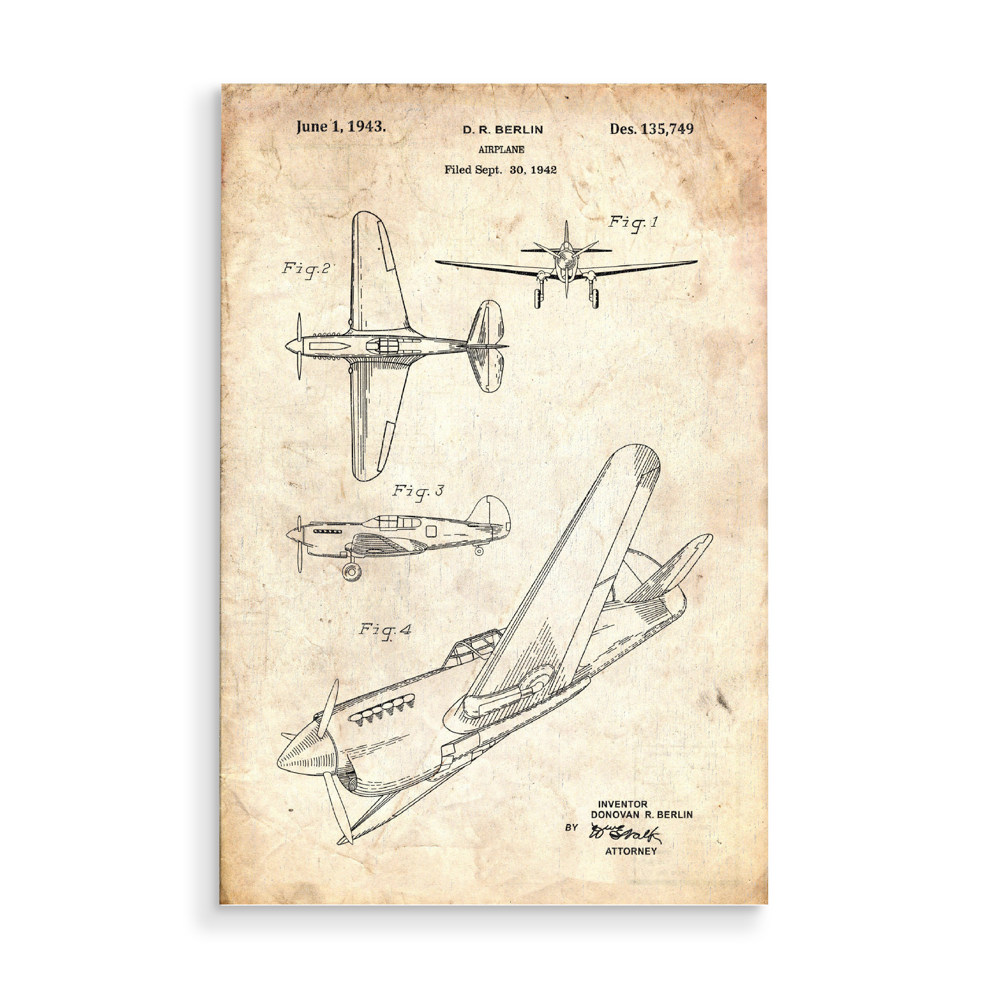 Holzbild "Retro Flugzeug II - Altes Papier" artboxONE - Reise - Retro,Flugzeug,Patent,Blaupause,Aviation,Luftfahrt,Vintage,Pilot,Altes papier,Antik