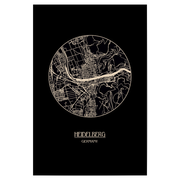 Poster "Retro Map Heidelberg Round" artboxONE - Städte,Städte / Weitere,Kartografie - Retro,Map,Heidelberg,Germany