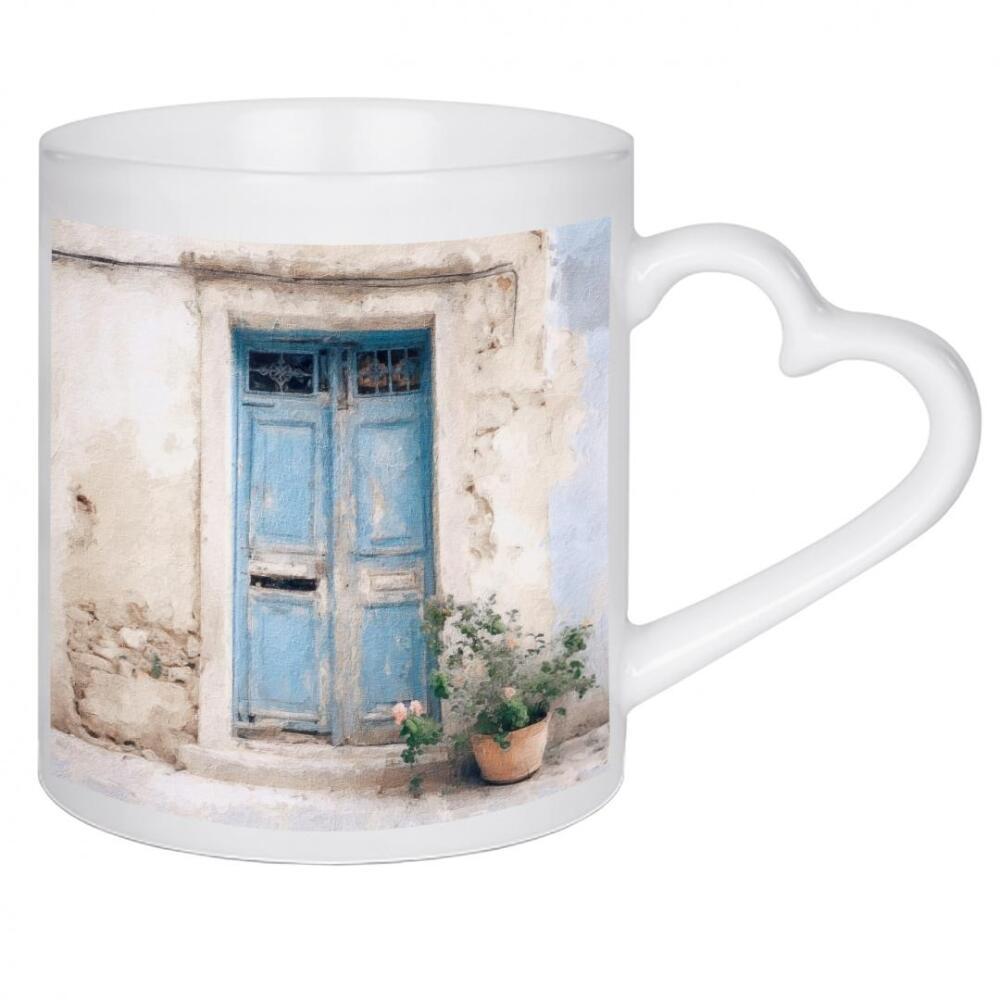 Herztasse "Blaue griechische Tür D" artboxONE - Natur,Architektur,Städte / Weitere - Türen,Tür,Griechenland,Architektur,Pflanzen