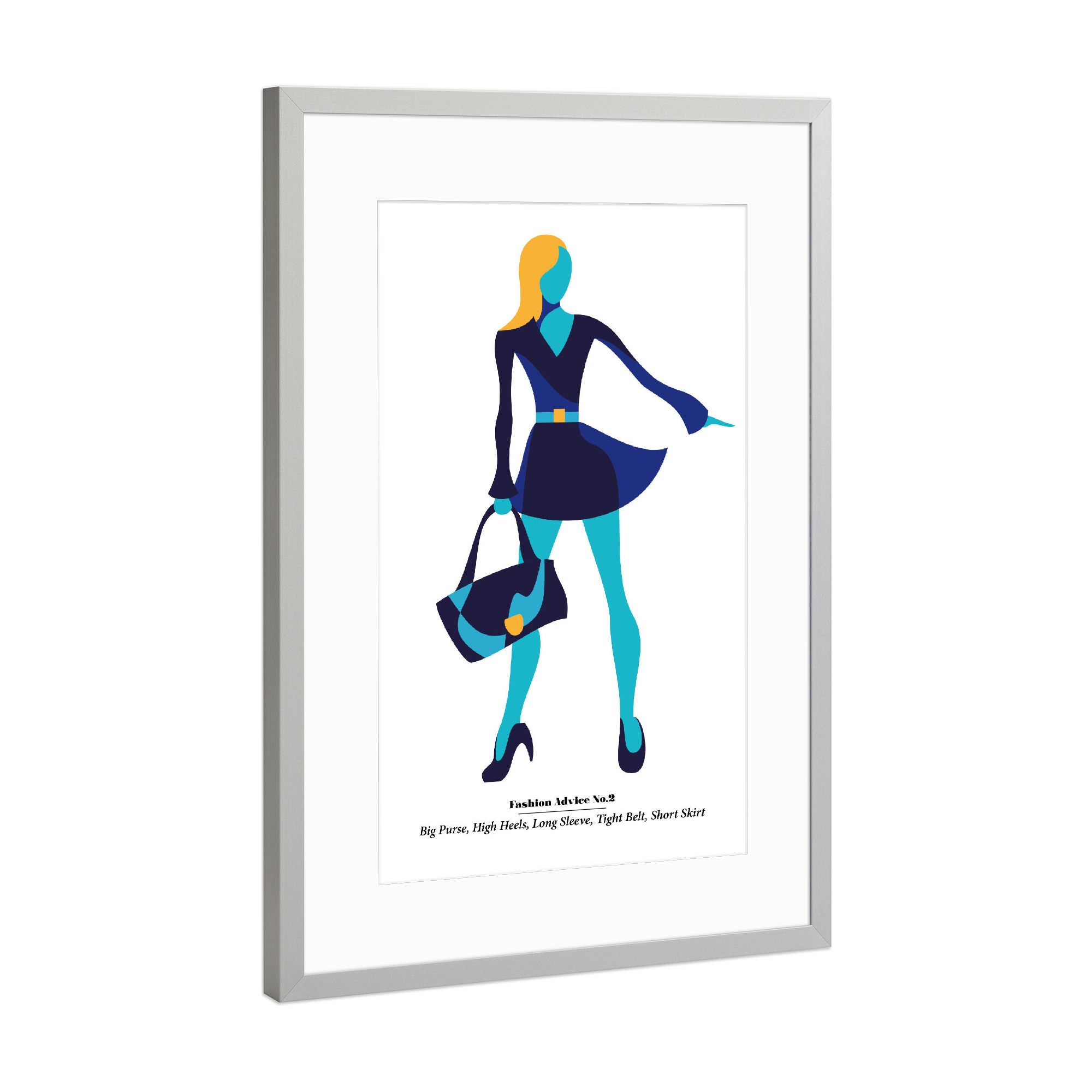 Poster mit Rahmen Silber "Fashion Advice" artboxONE - Typografie,Fashion - Fashion,Style,Trend,Dress,Shopping,Purse,Bag,Belt,Look,Model,Woman