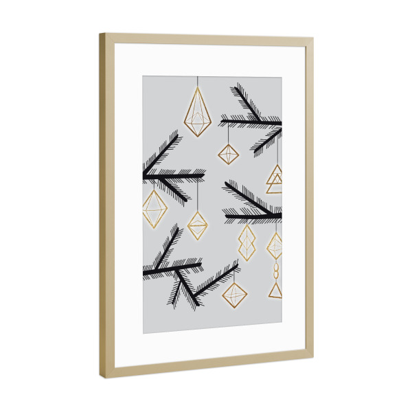 Poster mit Rahmen Gold "Oh Tannenbaum" artboxONE - Schwarzweiß,Weihnachten