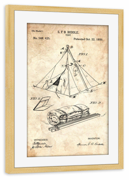 Poster mit Rahmen kiefer "Camping Zelt (Antik)" artboxONE - Reise