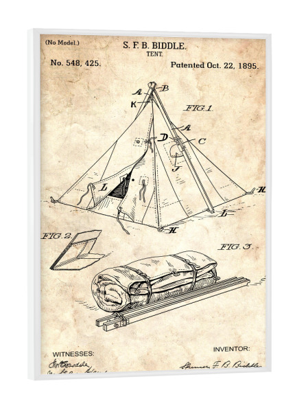 Poster mit weißem Rahmen "Camping Zelt (Antik)" artboxONE - Reise