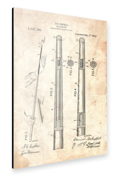 Alu-Dibond "Billard Queue Patent (Antik)" 30x20 cm artboxONE