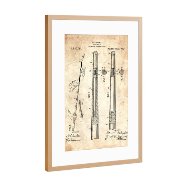 Poster mit Rahmen Kupfer "Billard Queue Patent (Antik)" artboxONE - Sport,Männer