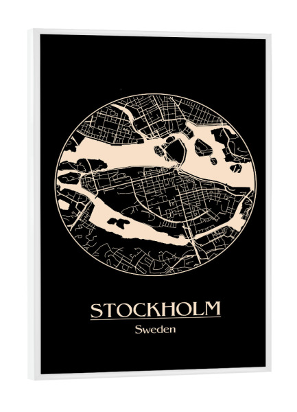 Poster mit weißem Rahmen "Retro Map Stockholm Circle" artboxONE - Städte,Städte / Stockholm,Kartografie - Retro,Map,Stockholm,Sweden,Schweden