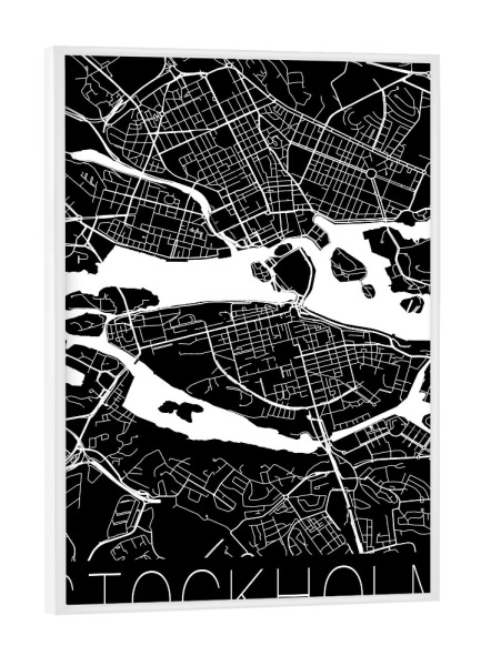 Poster mit weißem Rahmen "Retro Map Stockholm Black" artboxONE - Städte,Schwarzweiß,Städte / Stockholm - Retro,Map,Stockholm,Schweden,Sweden