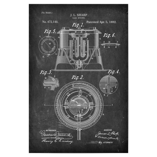 Poster 30x20 cm "Gasherd Patent (Tafel)" artboxONE - Essen & Trinken,Schwarzweiß - Gasherd,Küche,Kochen,Koch,Vintage,Patent,Entwurf,Blaupause
