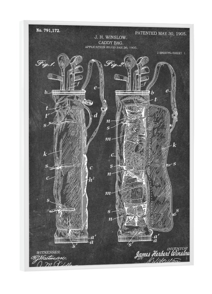 Poster mit weißem Rahmen "Golf Caddie (Tafel)" artboxONE - Schwarzweiß,Sport - Golfschläger,Patent,Golf,Vintage,Sport,Retro,Golfer