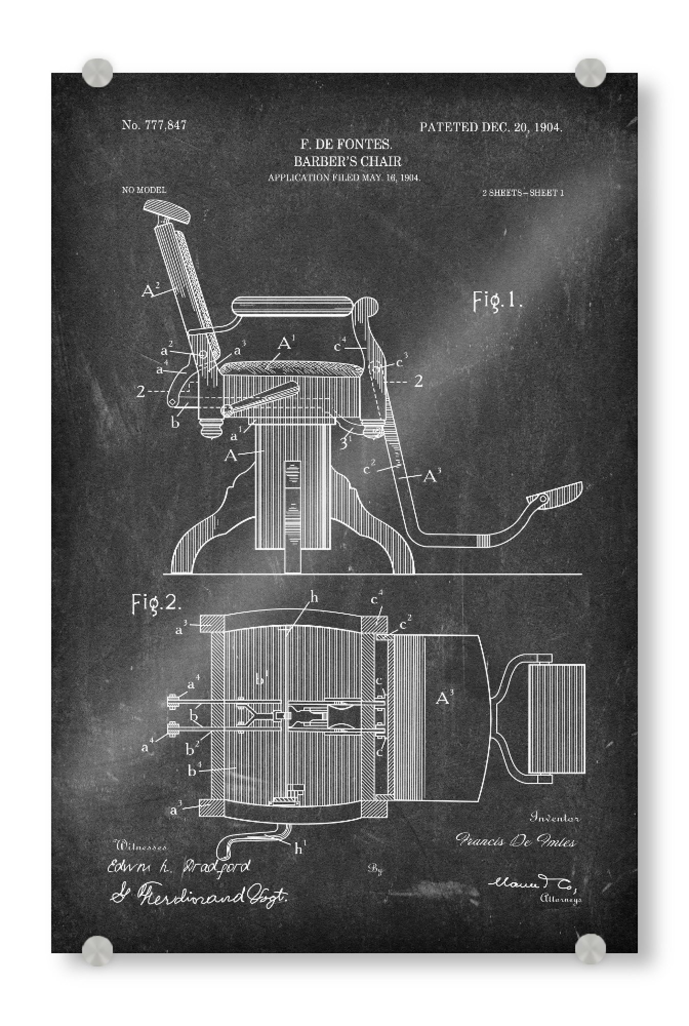 Acrylglasbild "Friseurstuhl Patent (Tafel)" artboxONE - Abstrakt,Schwarzweiß