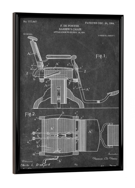 Poster mit schwarzem Rahmen "Friseurstuhl Patent (Tafel)" artboxONE - Abstrakt,Schwarzweiß