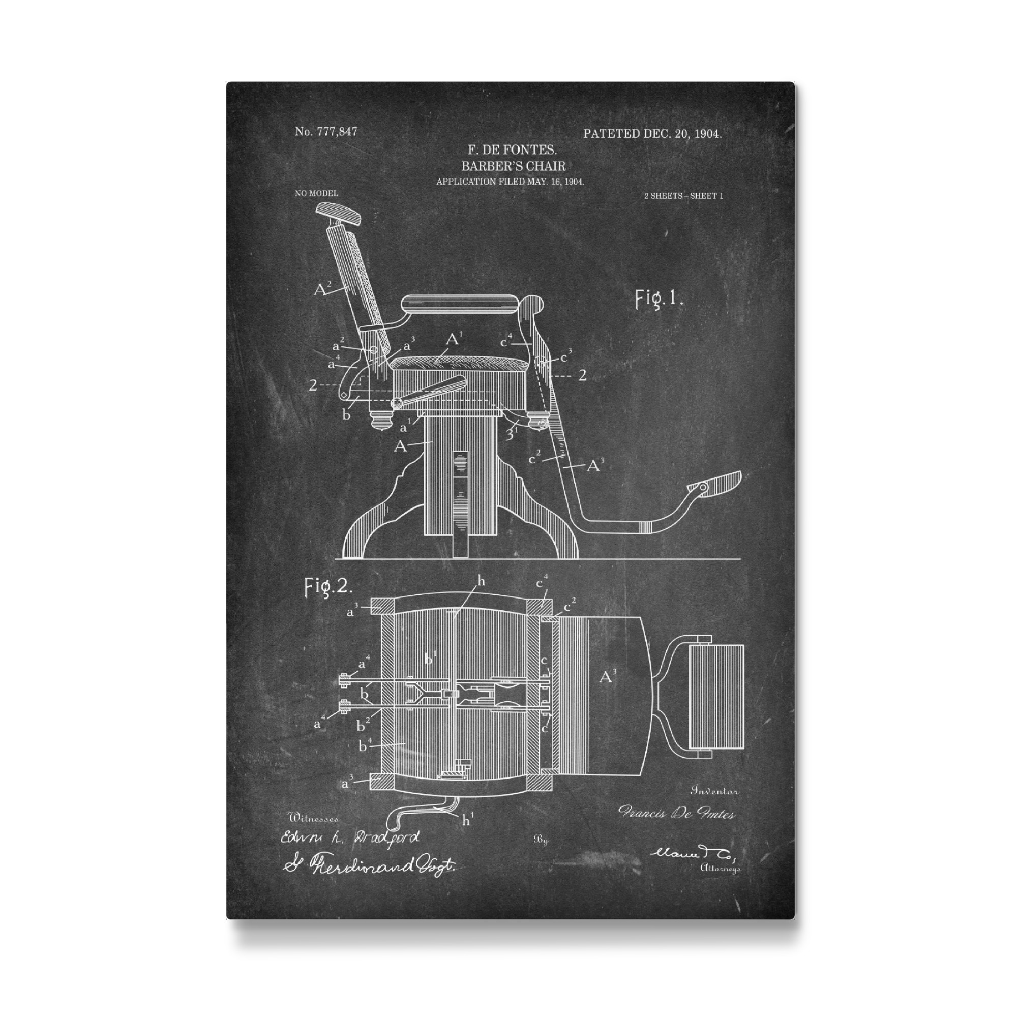 Galerie-Print "Friseurstuhl Patent (Tafel)" 75x50 cm artboxONE