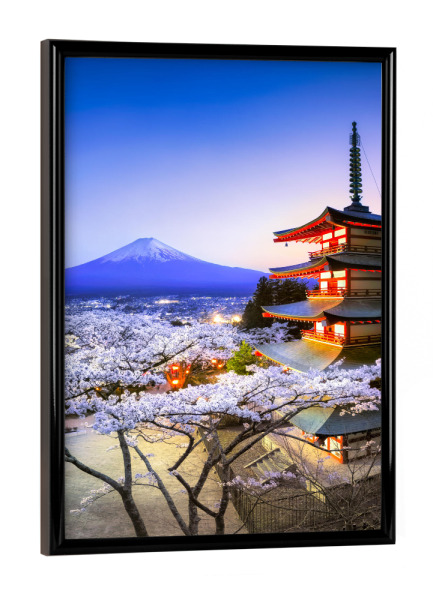 Poster mit schwarzem Rahmen "Berg Fuji mit Pagode, Japan" artboxONE - Natur,Reise,Architektur,Reise / Asien