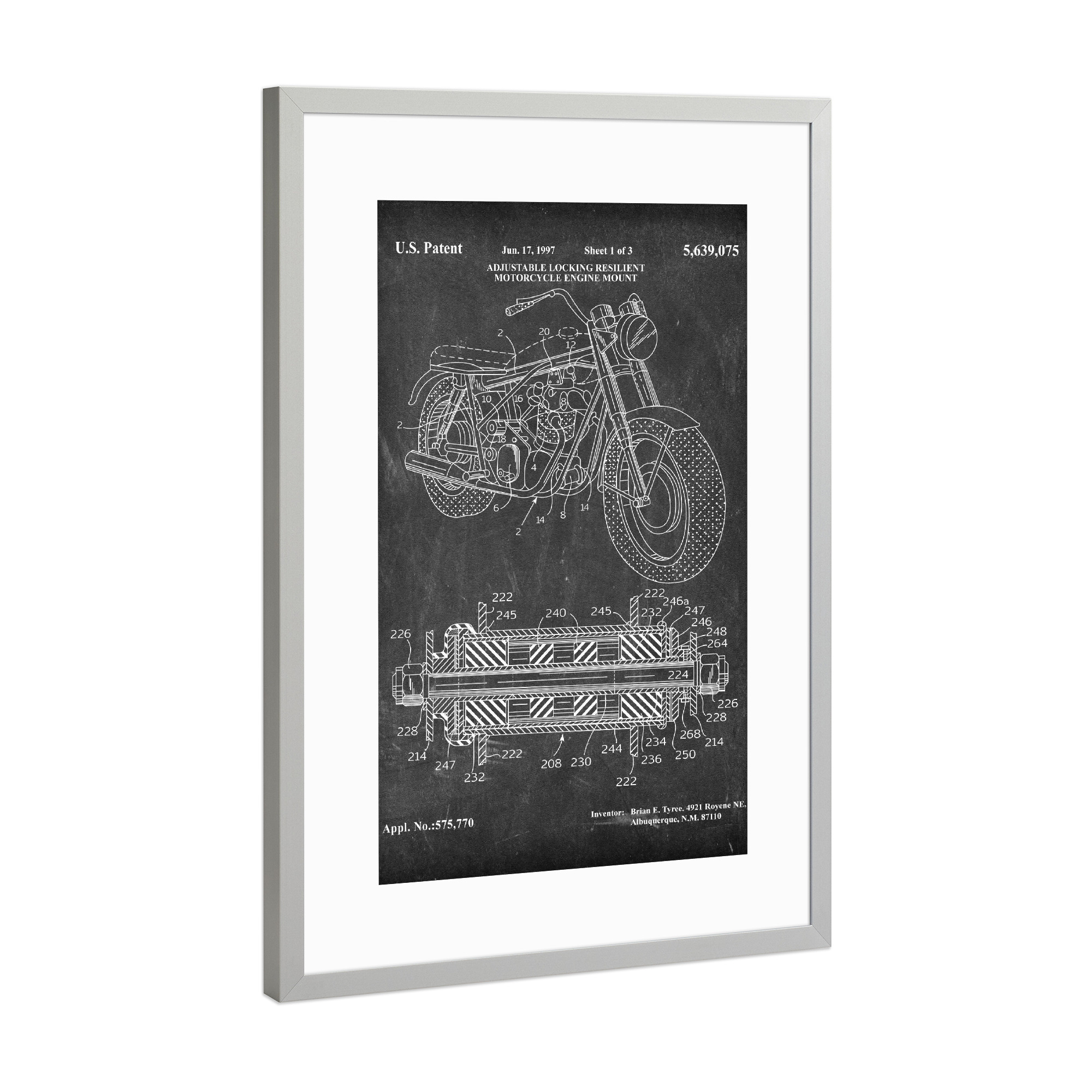 Poster mit Rahmen Silber "Biker Motorrad (Tafel)" artboxONE - Sport / Motorsport,Schwarzweiß