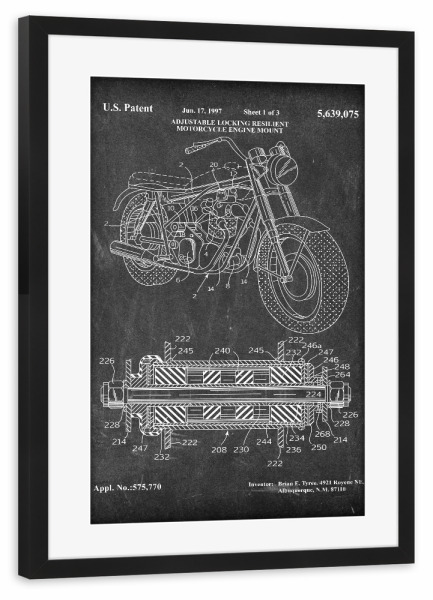 Poster mit Rahmen schwarz "Biker Motorrad (Tafel)" artboxONE - Sport / Motorsport,Schwarzweiß