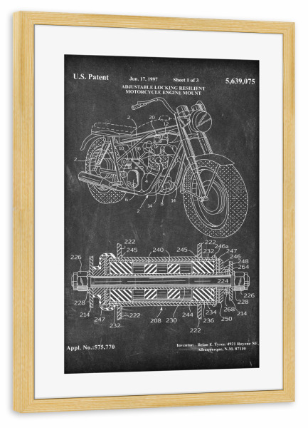 Poster mit Rahmen kiefer "Biker Motorrad (Tafel)" artboxONE - Sport / Motorsport,Schwarzweiß